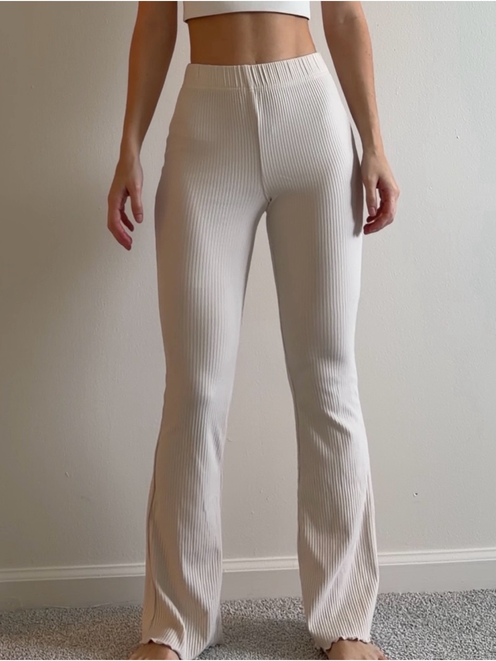 wild fable Ribbed High-Waist Flare Pants - Cream